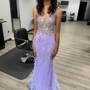 Jovani 08144 Lilac Illusion Beaded Bodice Prom Dress